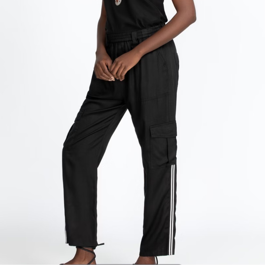 Johnny Was Women S Black Side Stripe Casual Utility Pull On Straight Cargo Pant